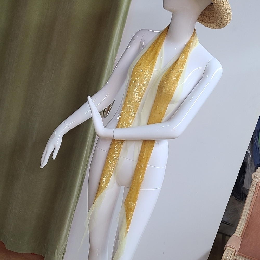 Bill Blass Yellow Sequin Mesh Scarf